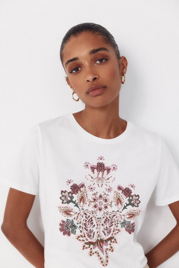 Cortefiel Floral print t-shirt White