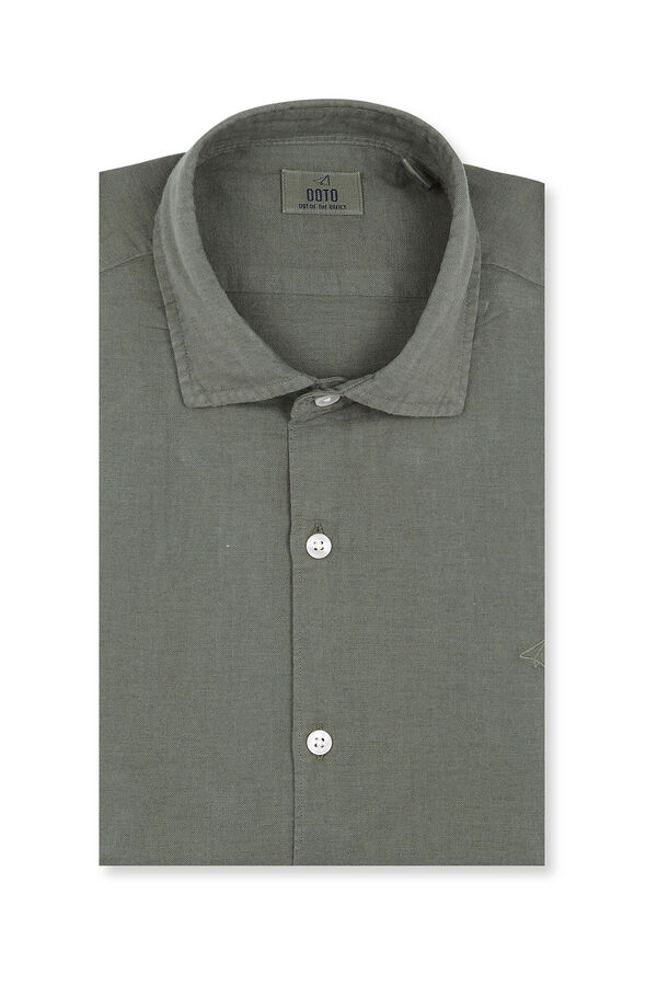 OOTO Camisa manga comprida em algod&atilde;o e linho Verde