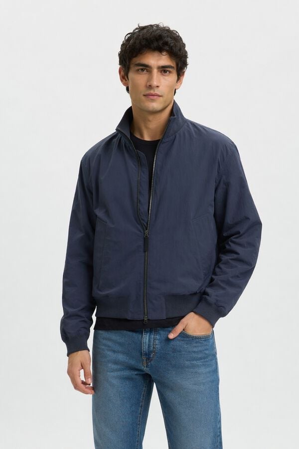 Selected Cazadora bomber de hombre lisa con cremallera Azul marino
