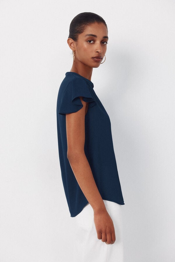 Cortefiel Blusa fluida manga com folho Azul