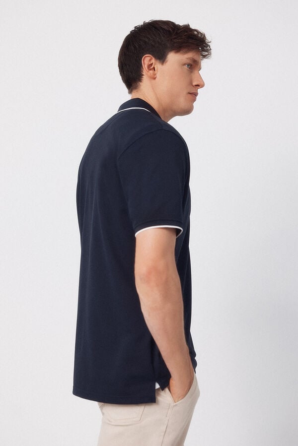 Cortefiel Coolmax&reg; jacquard collar polo shirt Navy