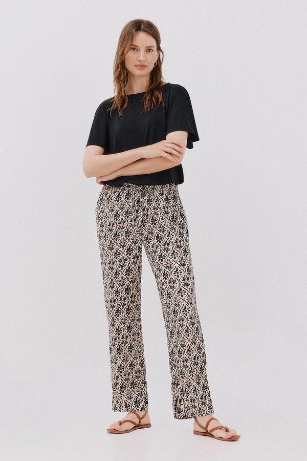 Cortefiel Pantalón fluído estampado Multicolor