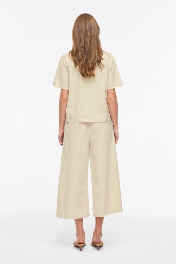 Vila Pantal&oacute;n de mujer culotte de lino Beige