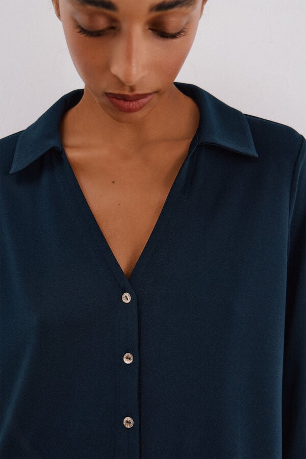 Cortefiel Camisa elástica com botões Azul