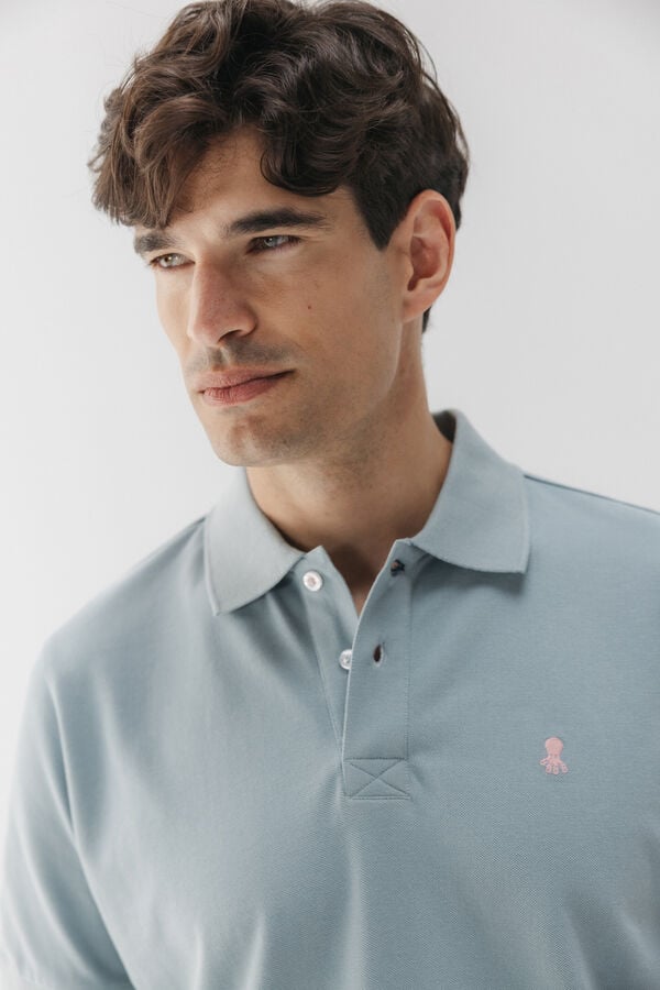 elPulpo Polo lavado bordado a contraste Azul