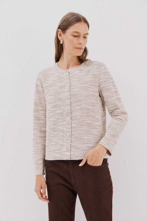 Cortefiel Tweed cardigan Beige