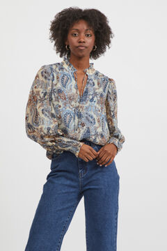 Cortefiel Printed long-sleeved blouse Royal blue