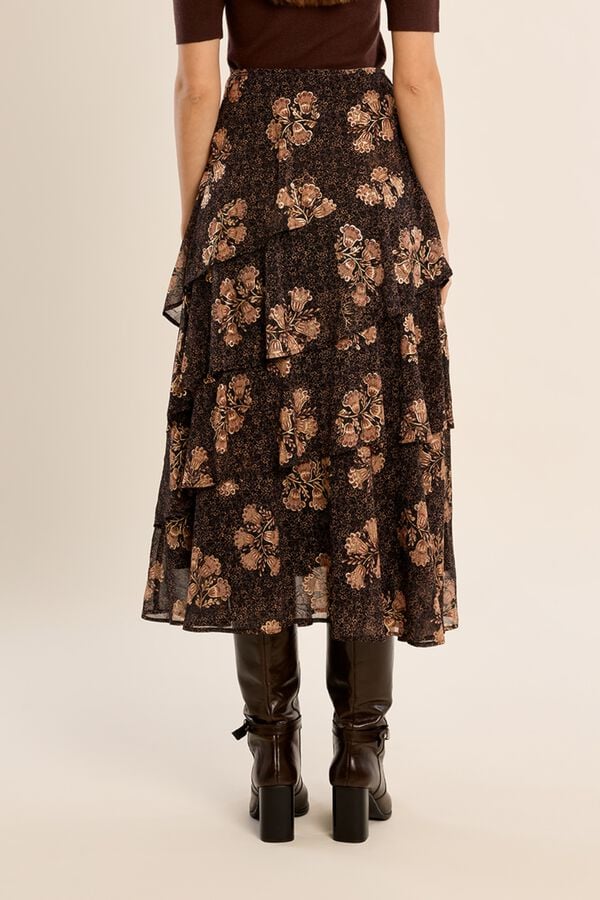 Molly Bracken Saia comprida estampada com folhos Castanho