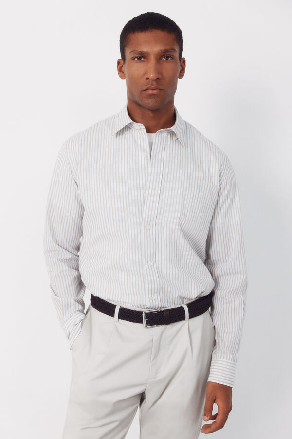 Cortefiel Poplin striped shirt Beige