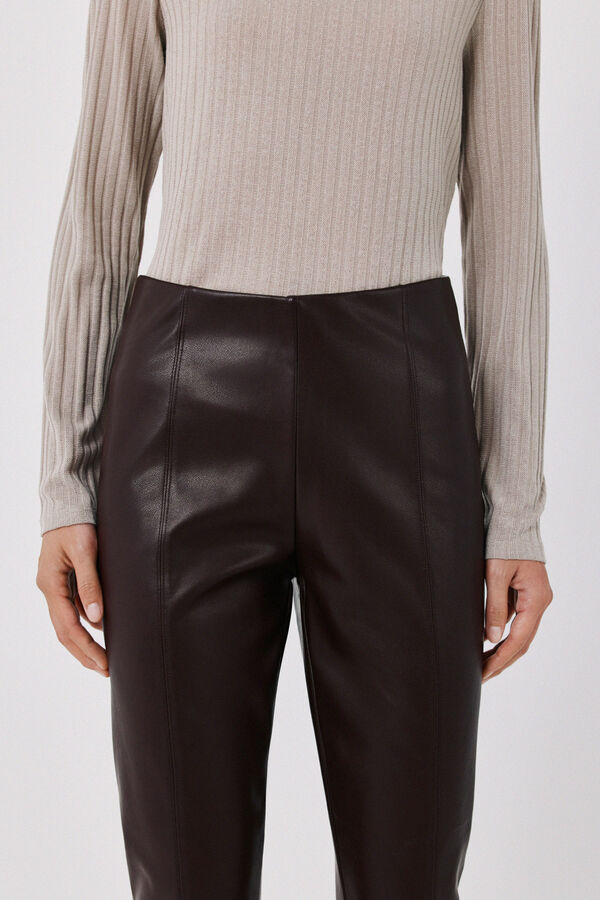 Cortefiel Elastic faux leather women's leggings Dark brown