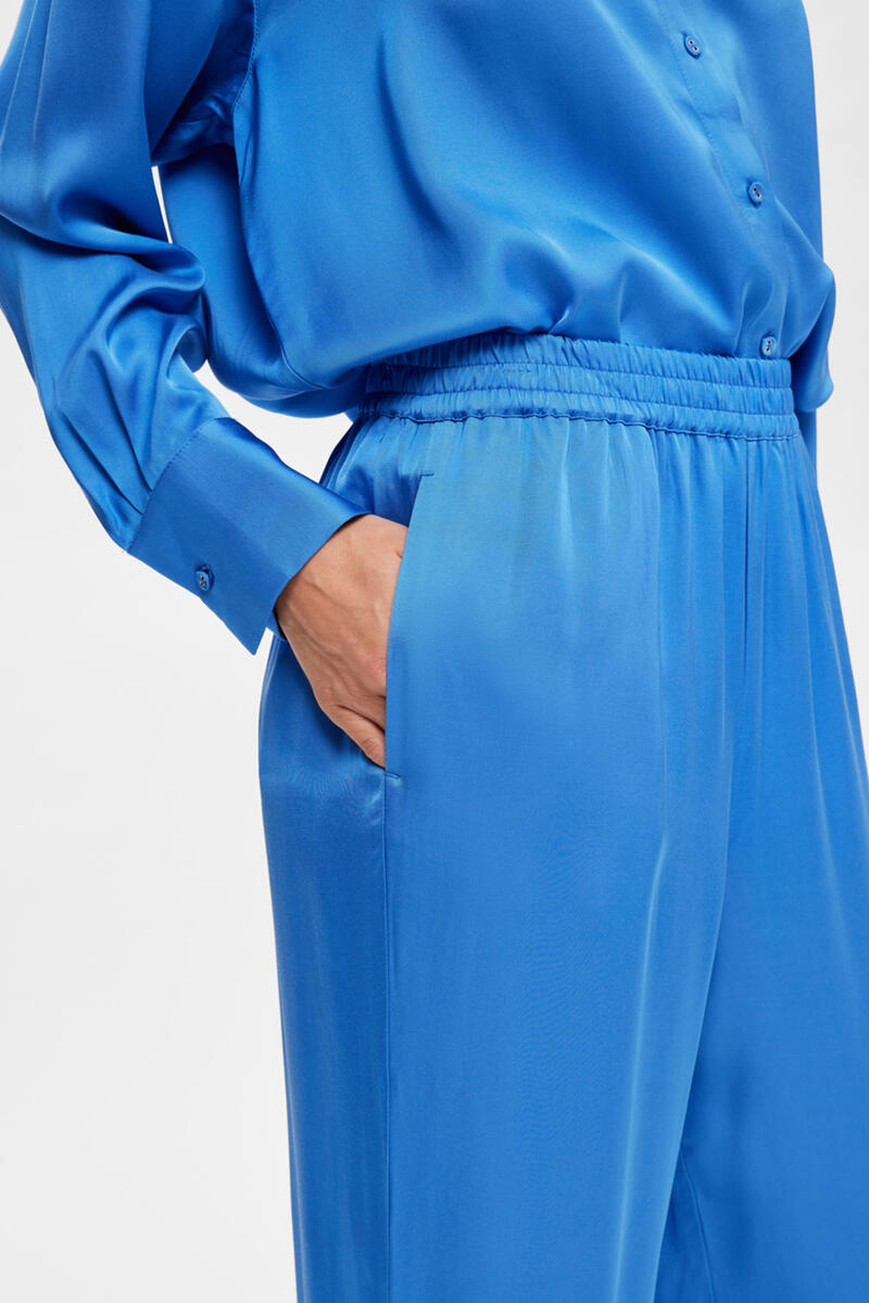 Pantalon taille élastiquée en maille fluide Femme BLEU  Elasthanne¤Synthétique NANDOR