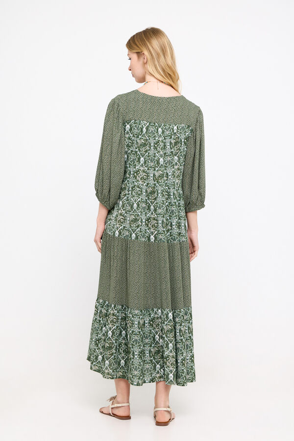 Cortefiel Printed dress with metallic thread Printed green