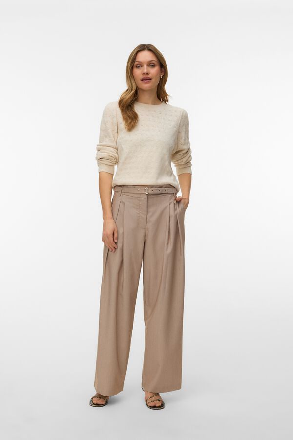 Vero Moda Camisola rendada com mangas bal&atilde;o Tostado