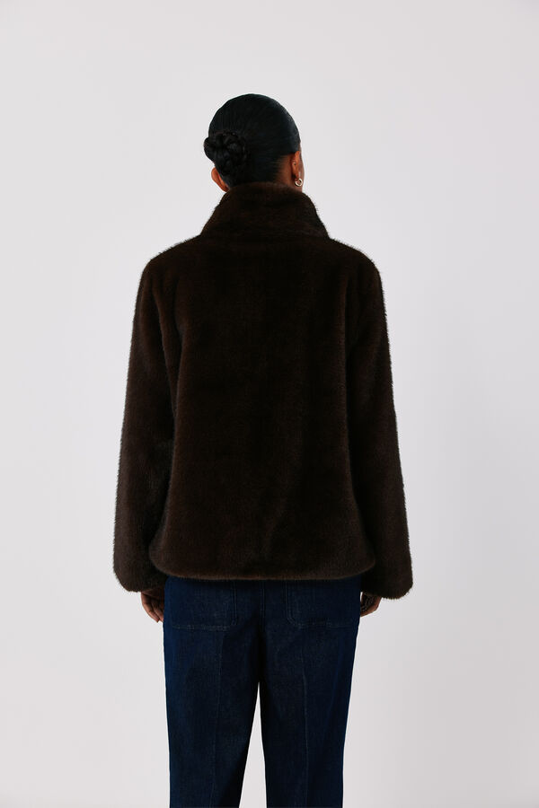 Cortefiel Faux fur jacket Dark brown