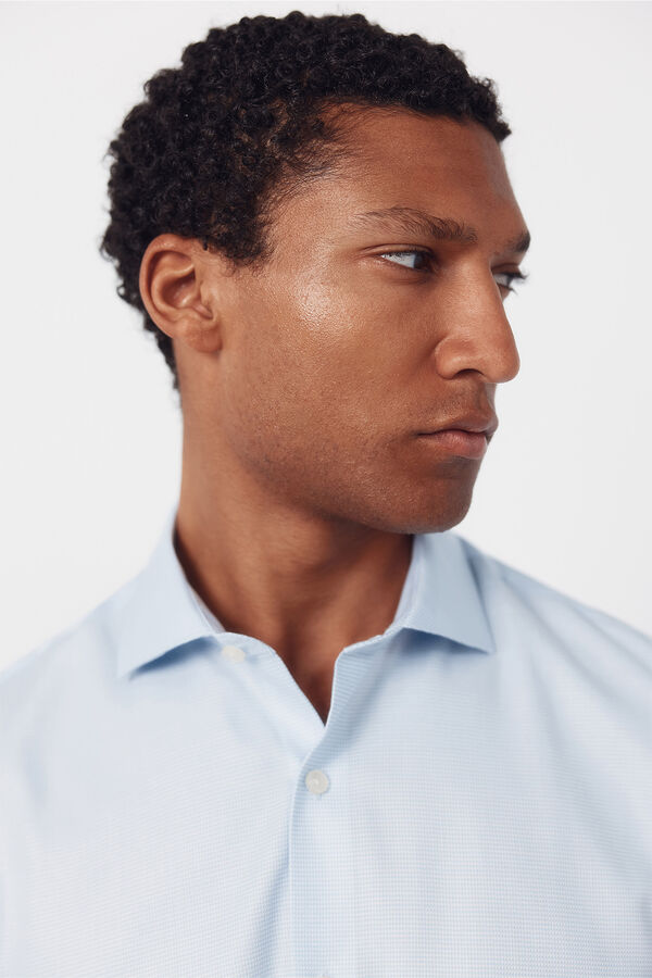 Cortefiel Camisa vestir pata de gallo f&aacute;cil plancha Azul