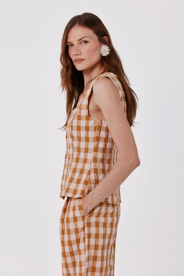 Cortefiel Top cuadros Vichy Estampado amarillo