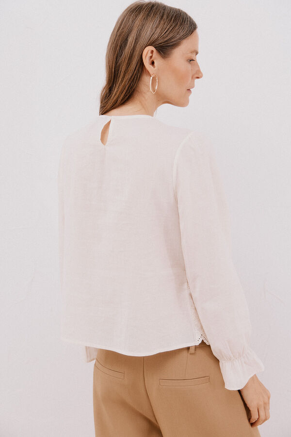 Cortefiel Top de crochet combinado Ecru