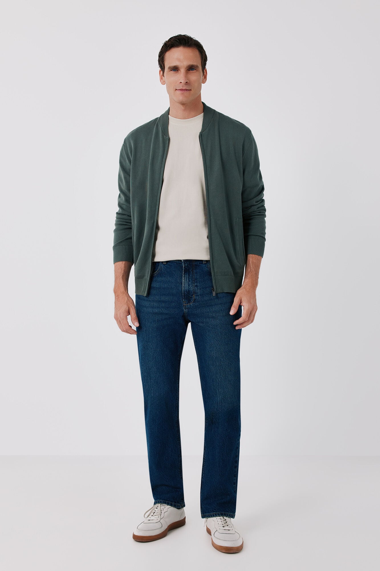Cortefiel Cotton fine knit zip fastening cardigan