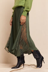 Slowlove Saia longa de cetim com renda Verde