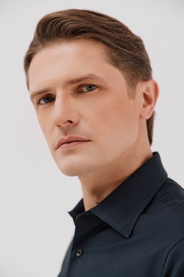 Cortefiel Plain tencel cotton dress shirt Black