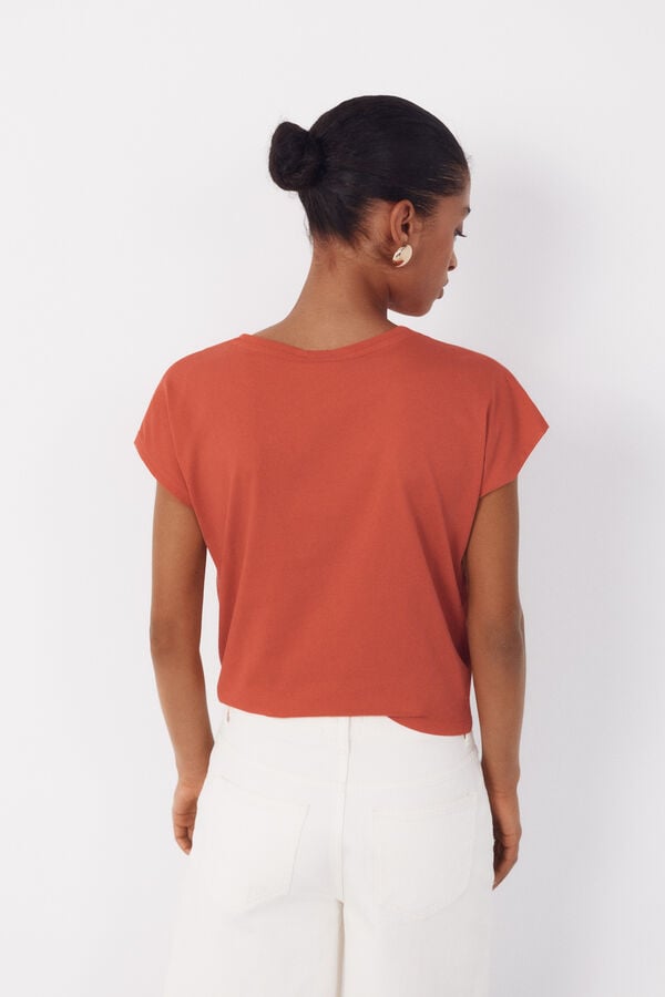 Cortefiel Basic t-shirt with gold buttons Coral