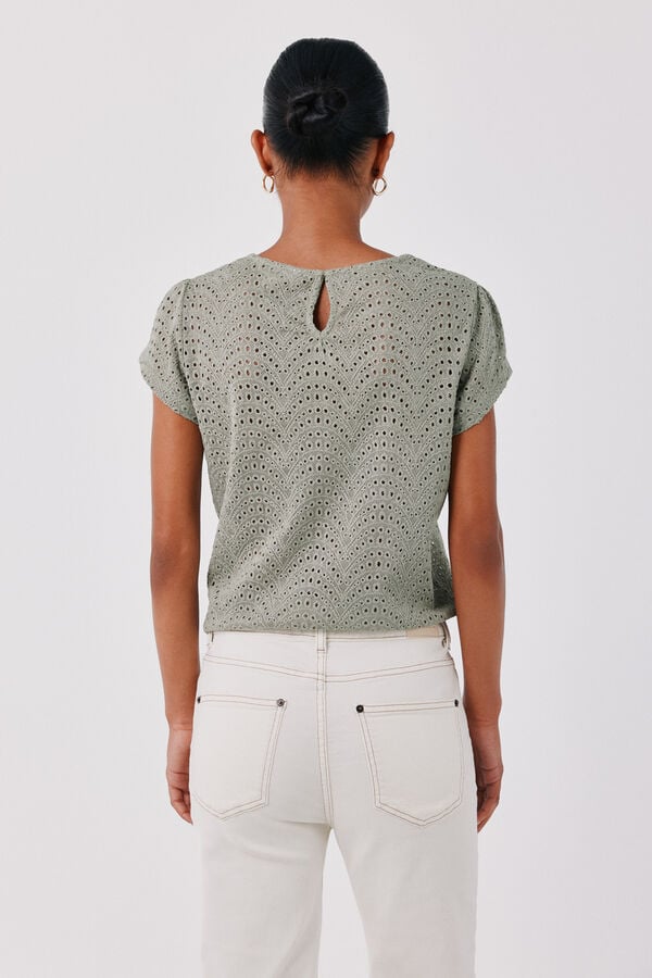 Cortefiel Embroidered crochet t-shirt Kaki