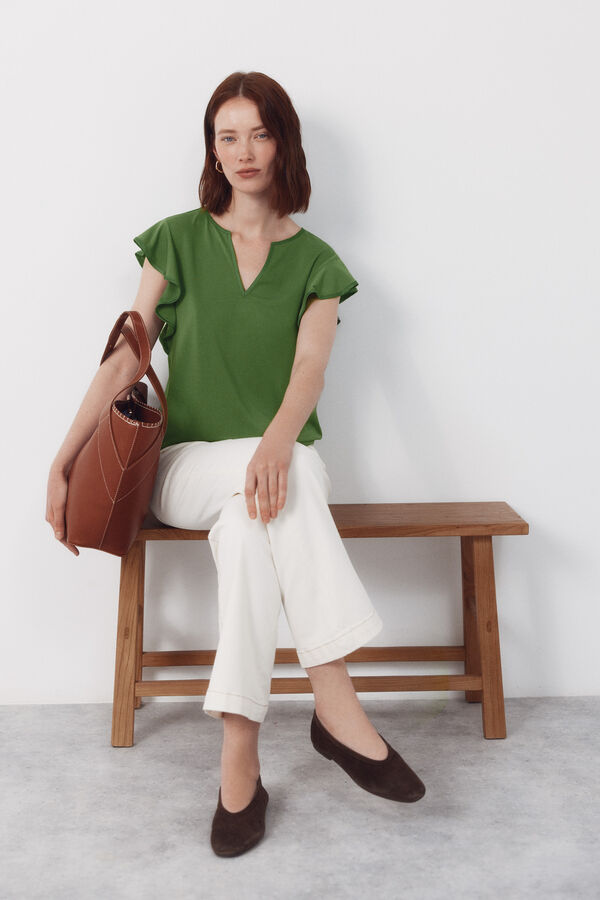 Cortefiel Contrasting piping jersey-knit top Kaki