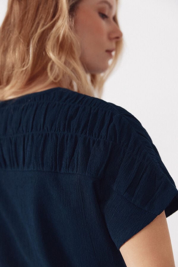 Cortefiel Ruched yoke t-shirt Navy