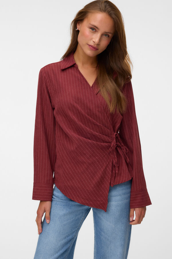 Vero Moda Striped wrap shirt Maroon