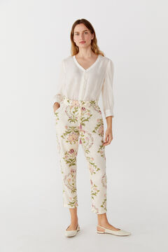 Cortefiel Printed trousers Natural
