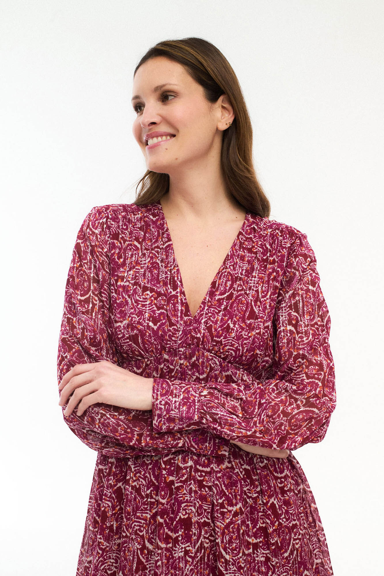 Vila Vestido midi estampado com lurex