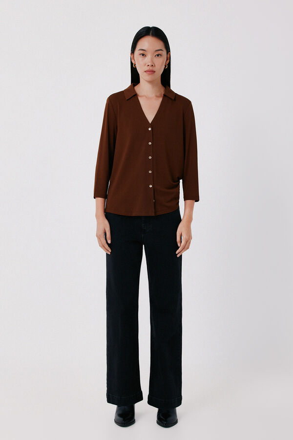 Cortefiel Stretch shirt with buttons Camel