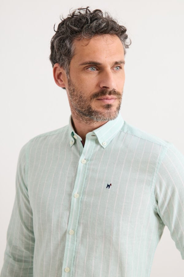 Williot Camisa de linho de riscas finas Verde