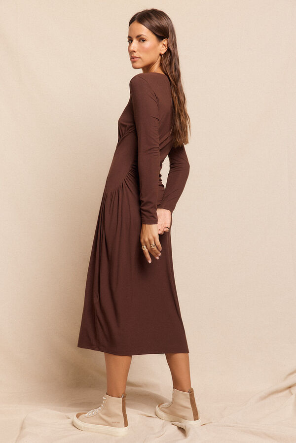 Slowlove Vestido de malha com franzido lateral Castanho