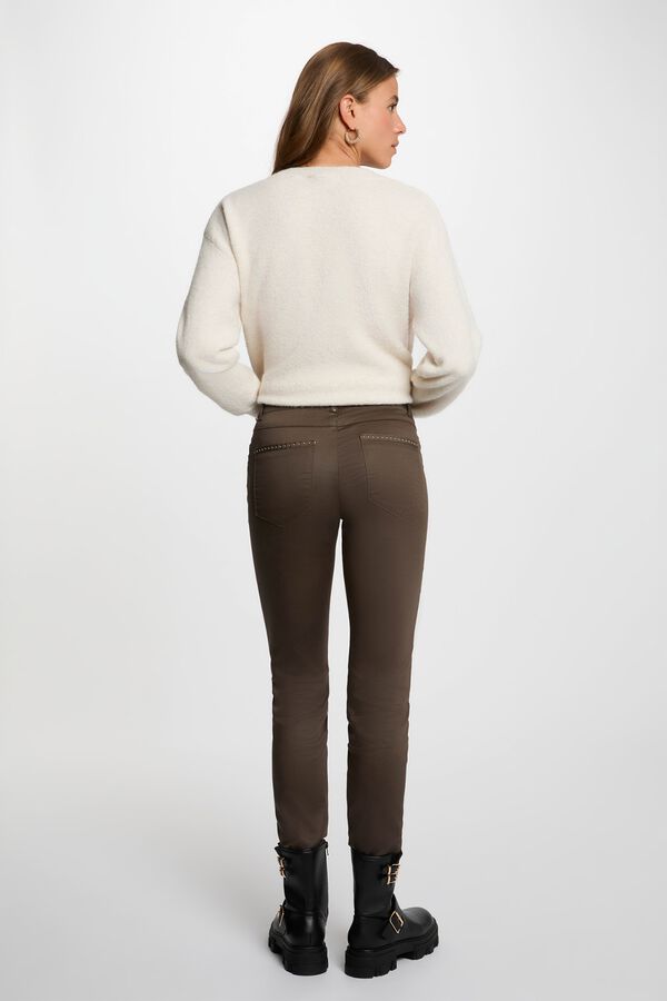 Morgan Wet-look slim trousers Beige