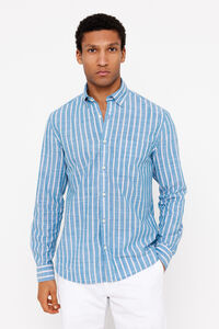 Cortefiel Striped slub shirt  Blue