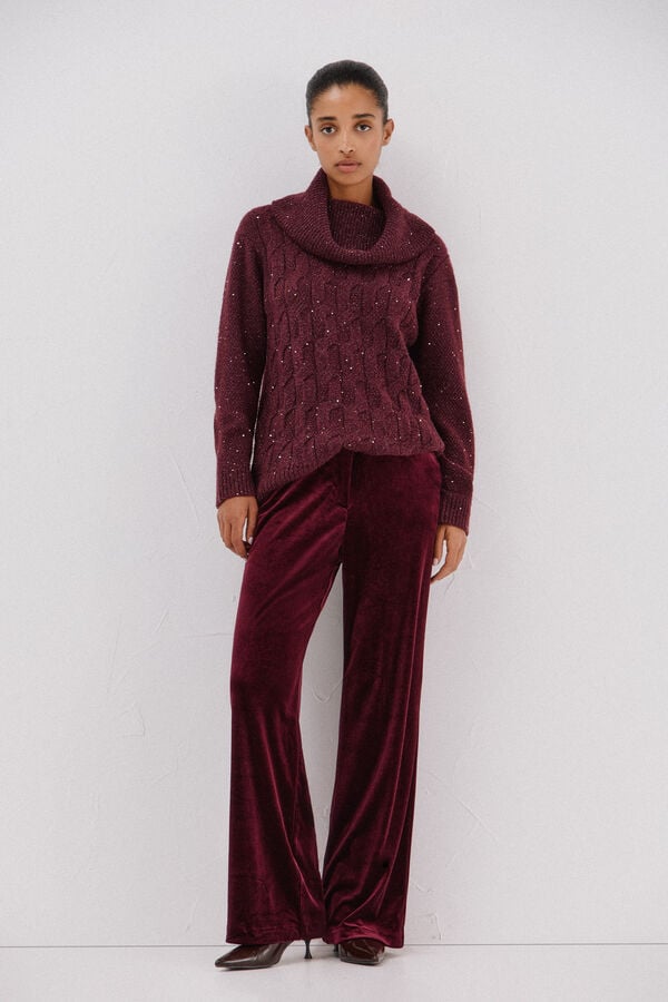 Cortefiel Jersey punto lentejuelas Maroon