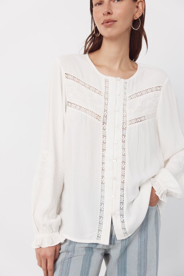 Cortefiel Embroidered blouse Ivory