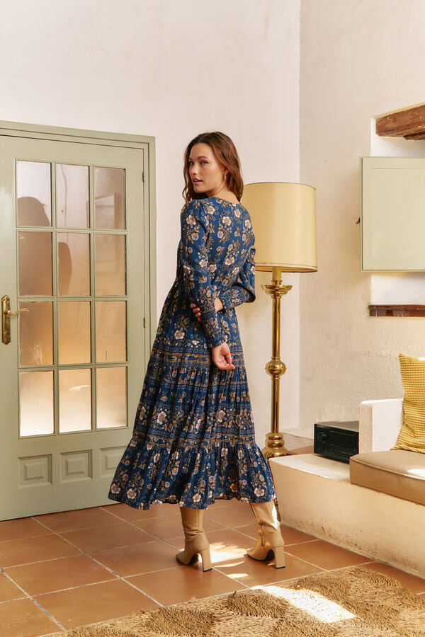 Jaase Vestido longo Stephanie com estampado Adeline  Azul