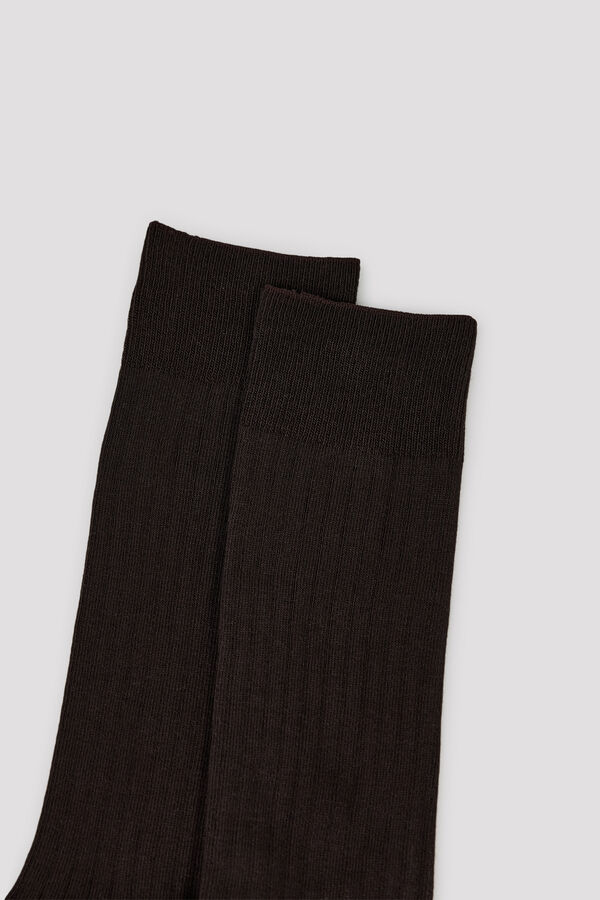 Cortefiel Plain ribbed crew sock Dark brown
