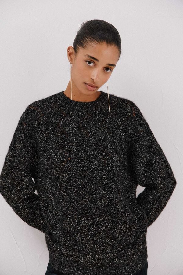 Cortefiel Jersey delantero lentejuelas. Black