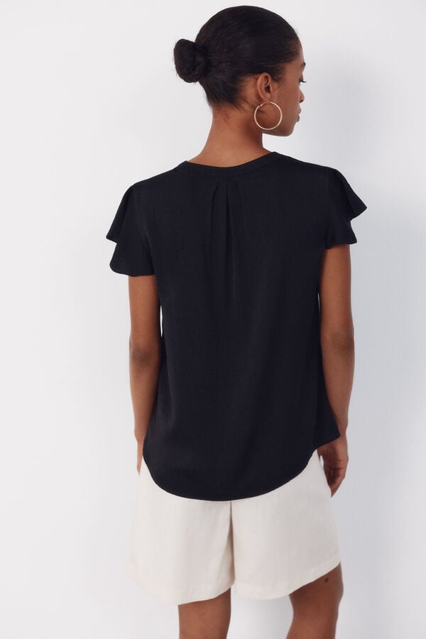 Cortefiel Blusa fluida manga com folho Verde