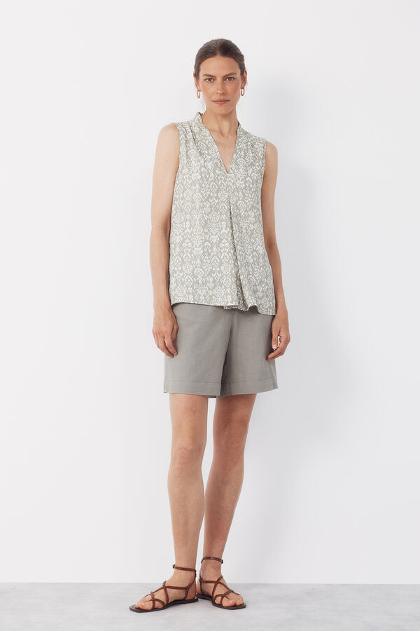 Cortefiel Fluid pleated blouse Printed green