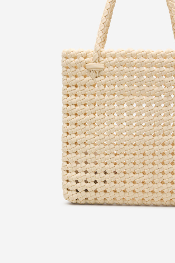 Cortefiel Fabric braided handbag Ivory