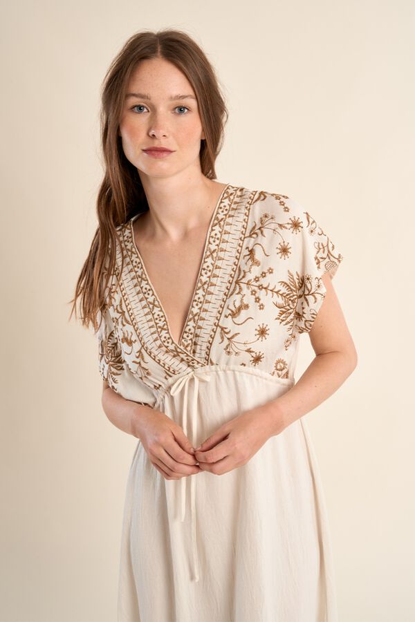 Molly Bracken Vestido comprido de manga curta com detalhes bordados Branco