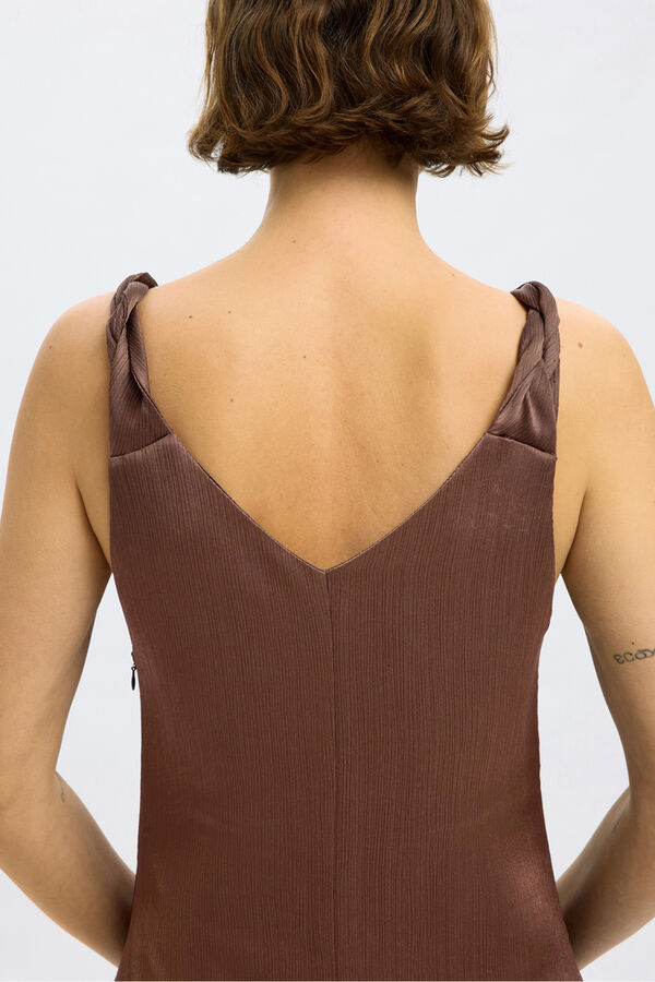Selected Femme Vestido longo com alças trançadas Castanho