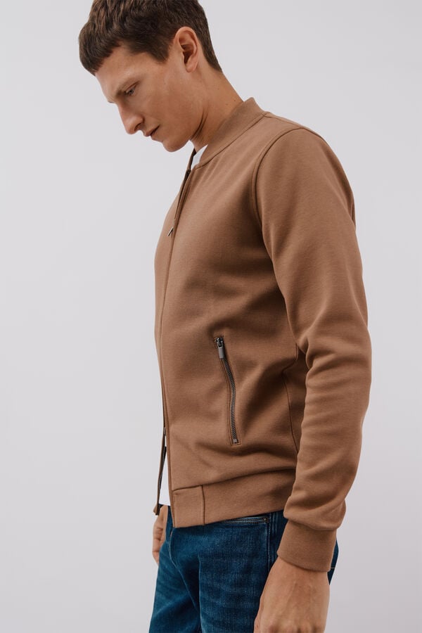 Cortefiel Bomber collar cardigan Beige