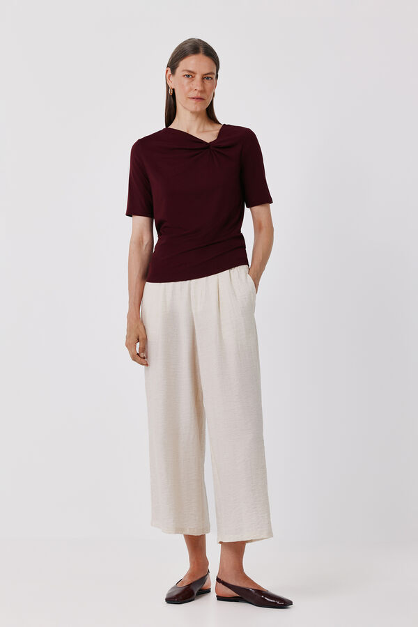 Cortefiel Knot neckline T-shirt Maroon