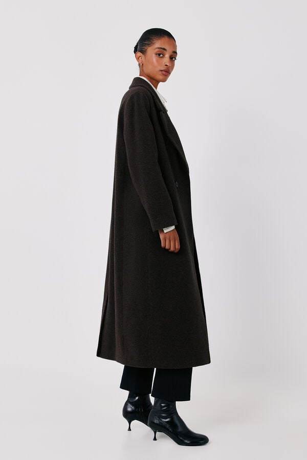 Cortefiel Italian fabric long coat Dark brown