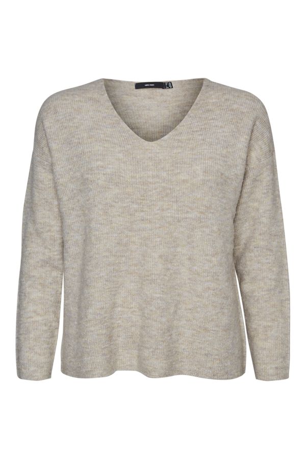 Vero Moda Curve Camisola de malha com decote em bico Tostado
